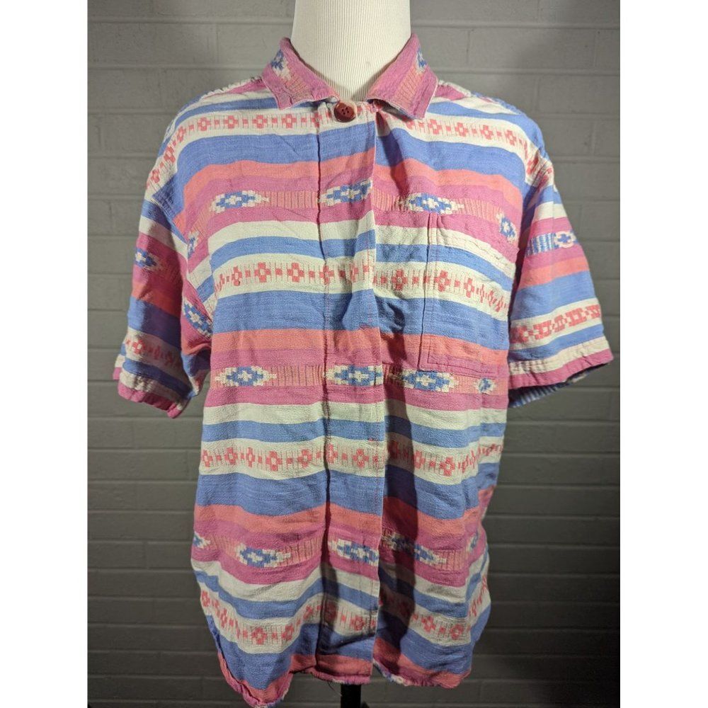 Angelique Shirt Women Sz M Vintage 90's Western Button Down Barncore Aztec
